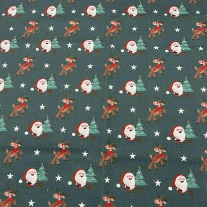 Christmas Print Cotton-Linen Fabric, Encrypted Woven Cloth for Decor & DIY - Green Santa