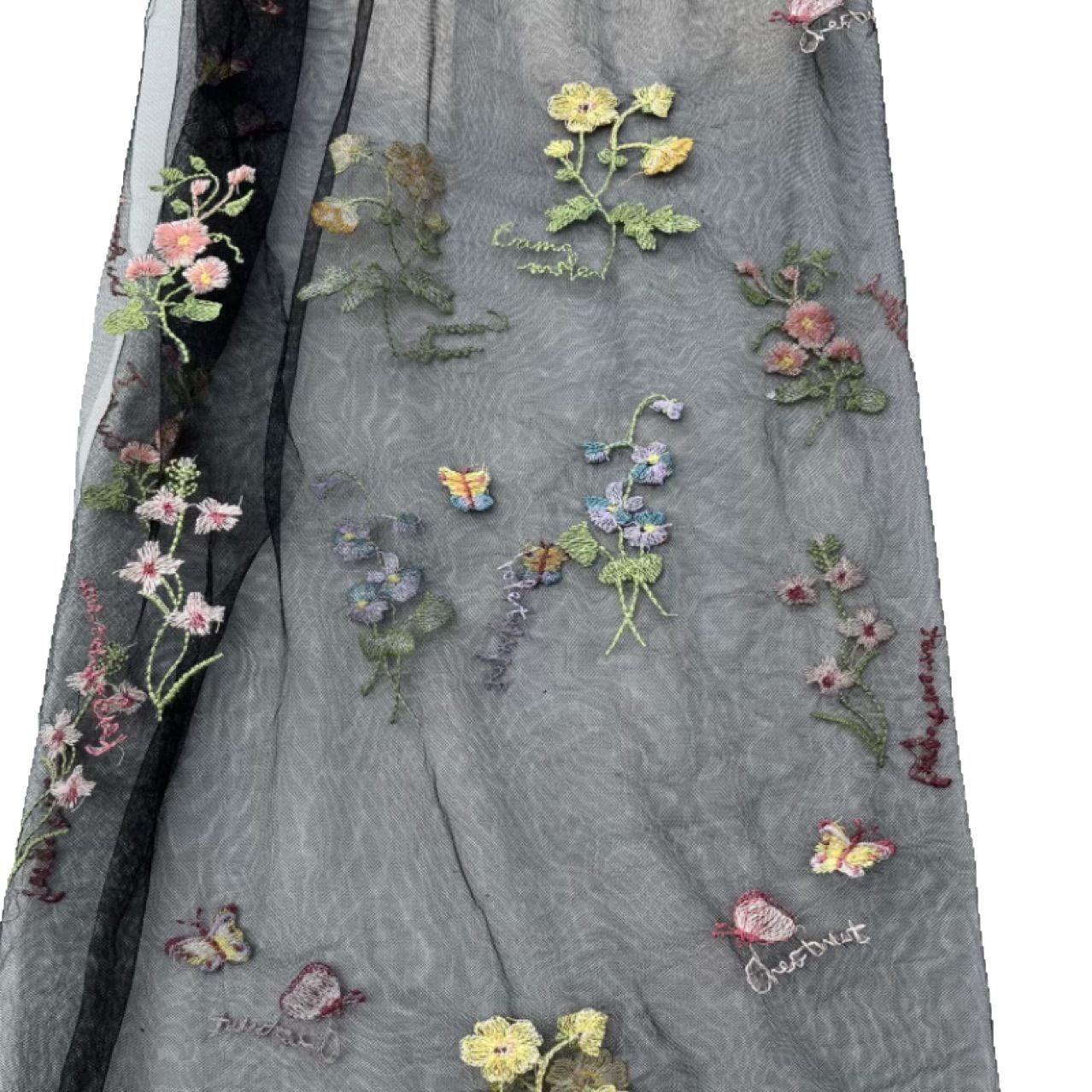 Polyester Mesh Fabric with Butterfly Embroidery, 90 g/m², 150 cm Wide, for Dresses, Blouses & Craft