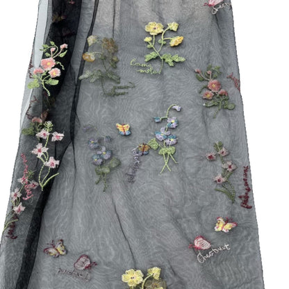Polyester Mesh Fabric with Butterfly Embroidery, 90 g/m², 150 cm Wide, for Dresses, Blouses & Craft