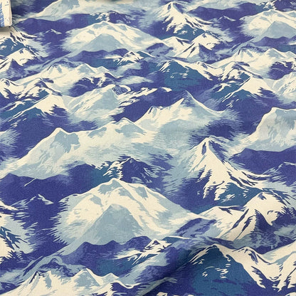 Watercolor Print Cotton Linen Fabric for Tablecloths & Door Curtains - Snow Mountain