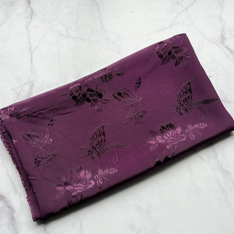 Rayon Jacquard Fabric, Butterfly & Flower Hanfu Cloth - Purple