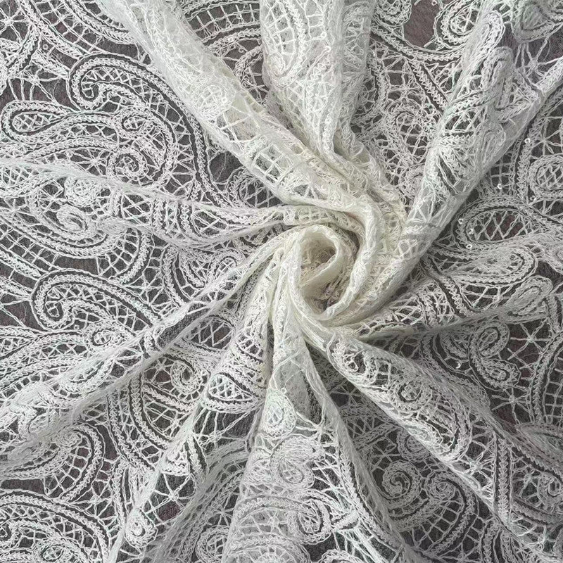 Cotton-Thread Embroidered Mesh Fabric, 100 g/m², 135 cm Wide, for Wedding, Formal Wear & Craft