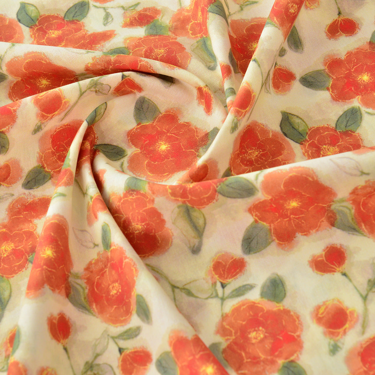 Gold Thread Floral Cotton Fabric - Dress Apparel by the Yard - Orange Gold Floral