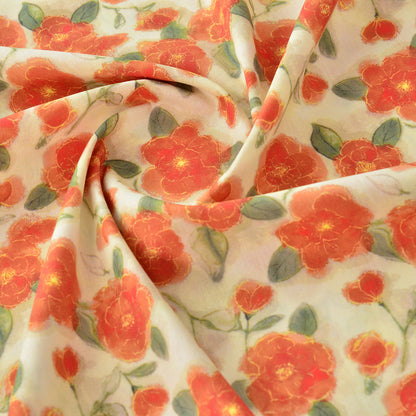 Gold Thread Floral Cotton Fabric - Dress Apparel by the Yard - Orange Gold Floral