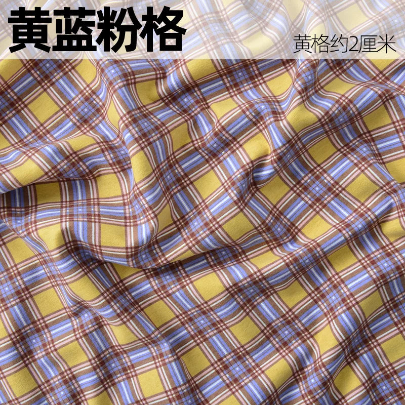 Brushed Cotton Flannel Fabric, Kids Prints, for Kids' Wear, Pajamas & DIY - Yellow Blue Pink Plaid