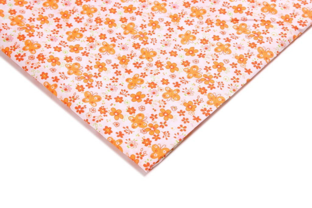 Polyester Butterfly Floral Fabric, for Bags & Picnic Crafts - Orange