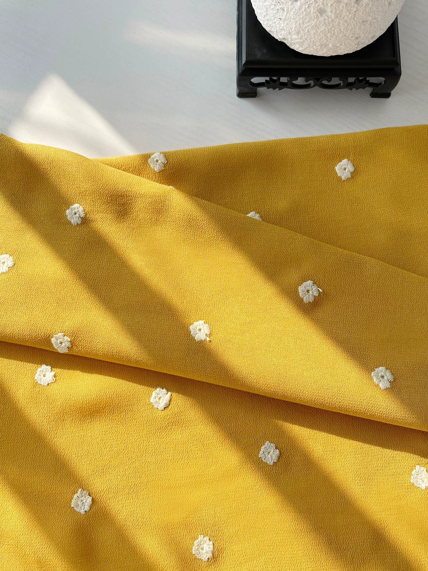 Light Yellow Embroidered Cotton Fabric for Shirts, Dresses & Scarves