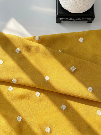 Light Yellow Embroidered Cotton Fabric for Shirts, Dresses & Scarves