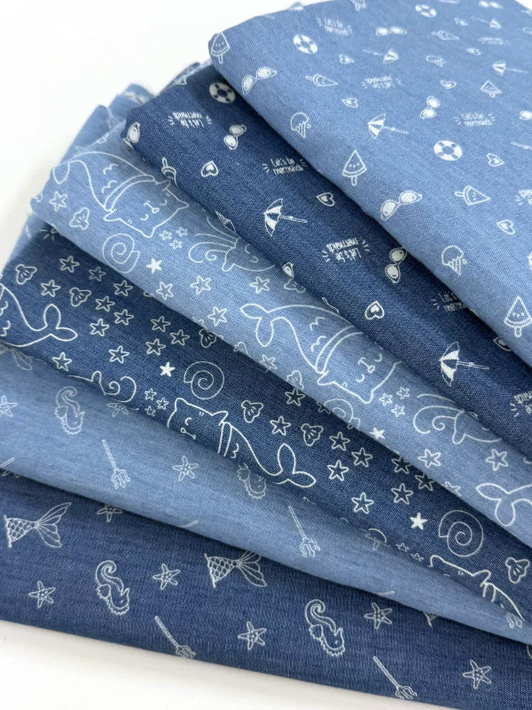 Cotton Denim Fabric, Washed Prints, for Dresses, Shirts & DIY