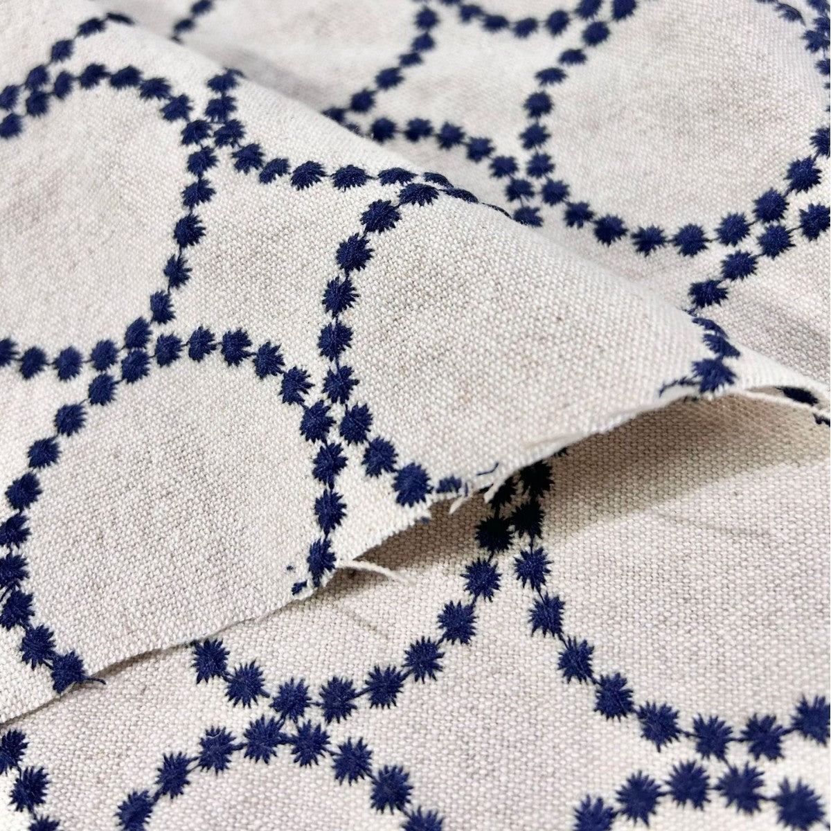 Embroidered Linen Cotton Fabric, Heavy 14oz, 47 in Wide