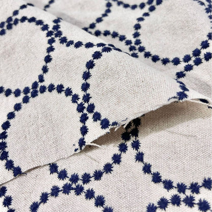 Embroidered Linen Cotton Fabric, Heavy 14oz, 47 in Wide
