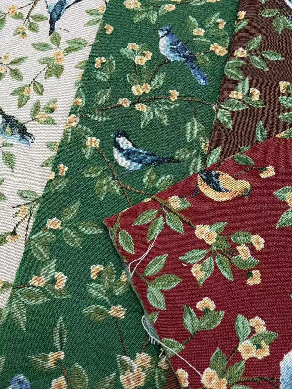 Poly Jacquard Bird & Flower Fabric, for Curtains & Linens