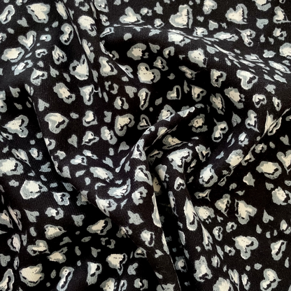 Printed Cotton Corduroy Fabric, for Dresses & Cushions - Corduroy Leopard Heart Black