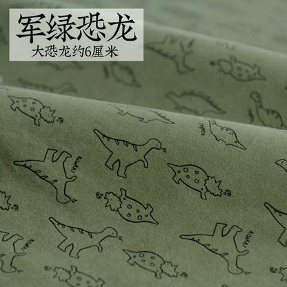 Brushed Cotton Flannel Fabric, Kids Prints, for Kids' Wear, Pajamas & DIY - Army Green Dinosaur