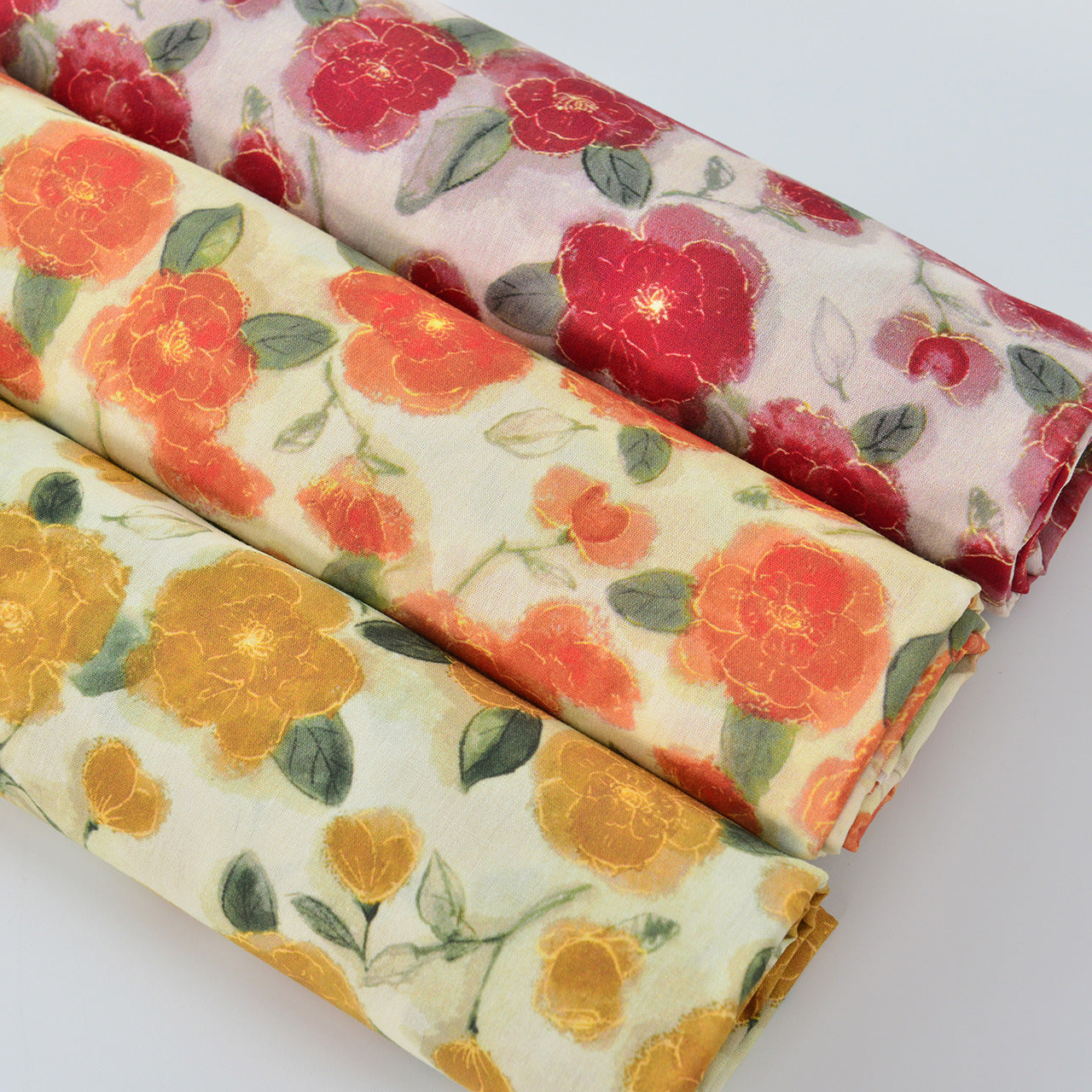 Gold Thread Floral Cotton Fabric - Dress Apparel by the Yard