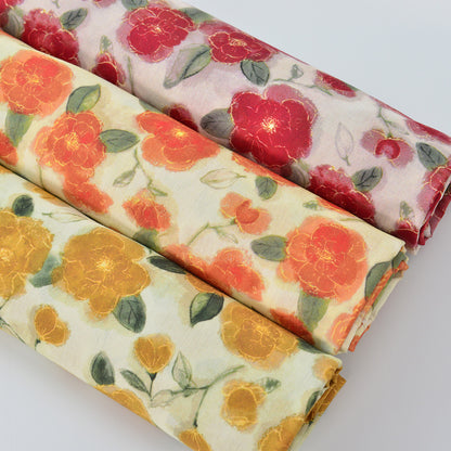Gold Thread Floral Cotton Fabric - Dress Apparel by the Yard