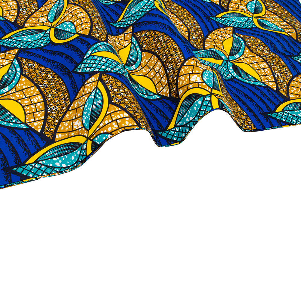Ankara Polyester Wax Print Fabric, Flocked (Blue)