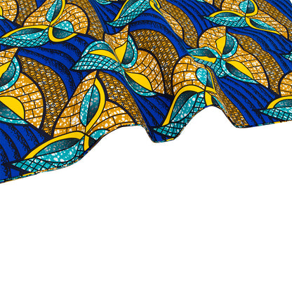 Ankara Polyester Wax Print Fabric, Flocked (Blue)