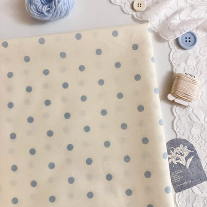 Cotton Print Fabric, Fresh Polka Dots, for Homewear, Scrunchies & Dollwear - Cream Blue Dot