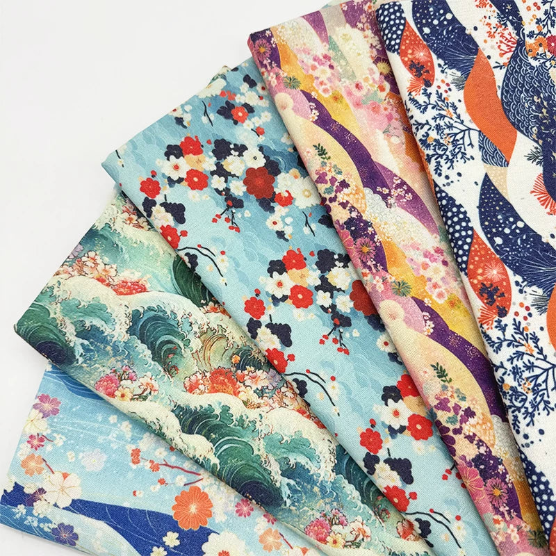 Japanese Floral Print Cotton Linen Fabric for Curtains & Decor