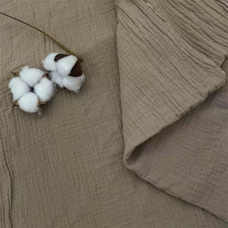 Double-Layer Cotton Gauze Fabric, Soft Crinkle Woven for Loungewear - Camel 18#