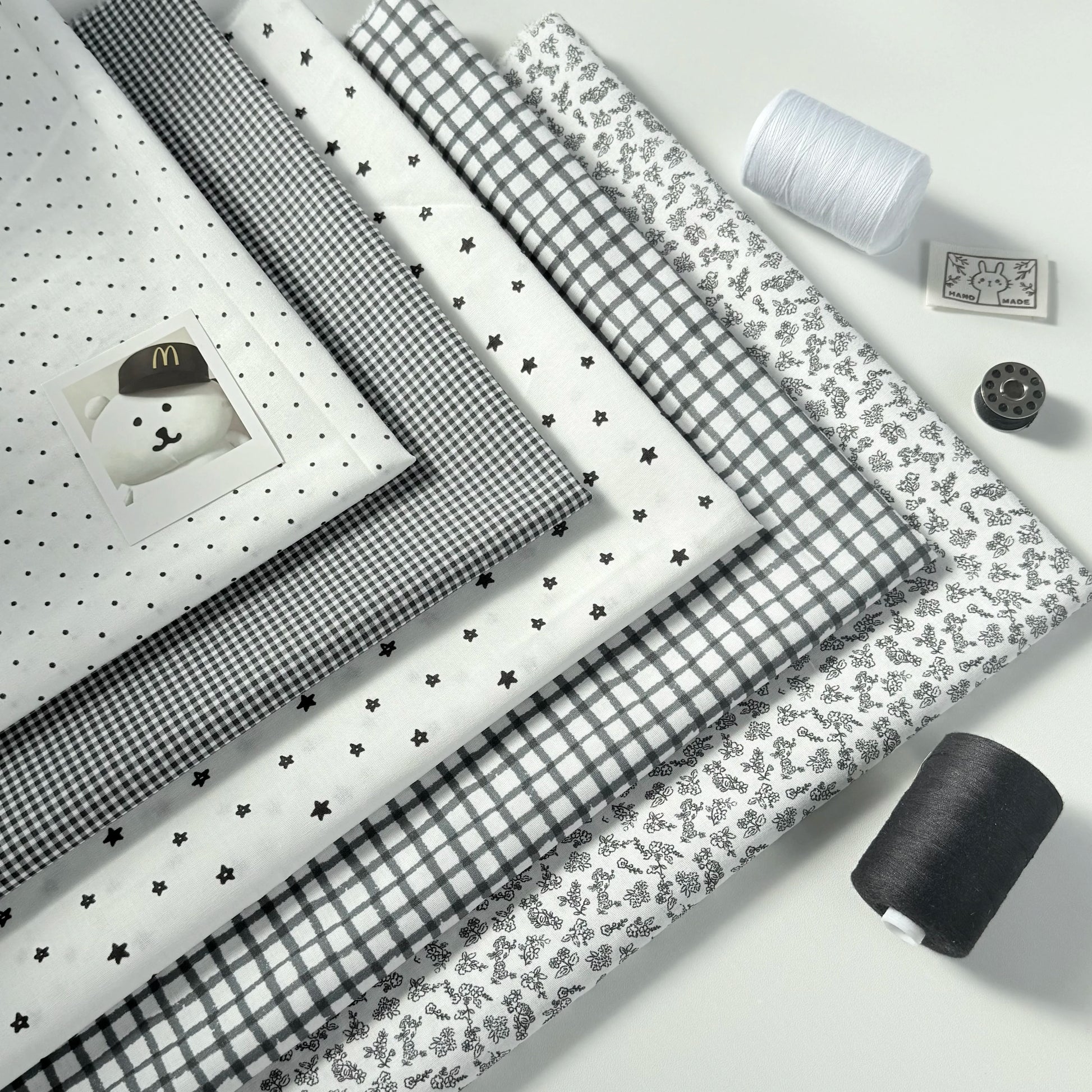 Cotton Print Fabric, Black & White Motifs, for Dollwear, Tablecloths & Scrunchies