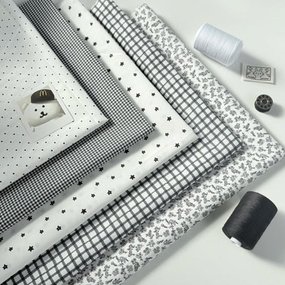 Cotton Print Fabric, Black & White Motifs, for Dollwear, Tablecloths & Scrunchies