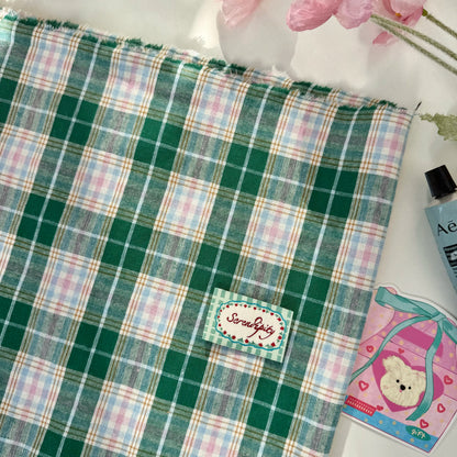 Yarn-Dyed Cotton Plaid Fabric, Korean Style, for Garments, Bags & Scrunchies - Green