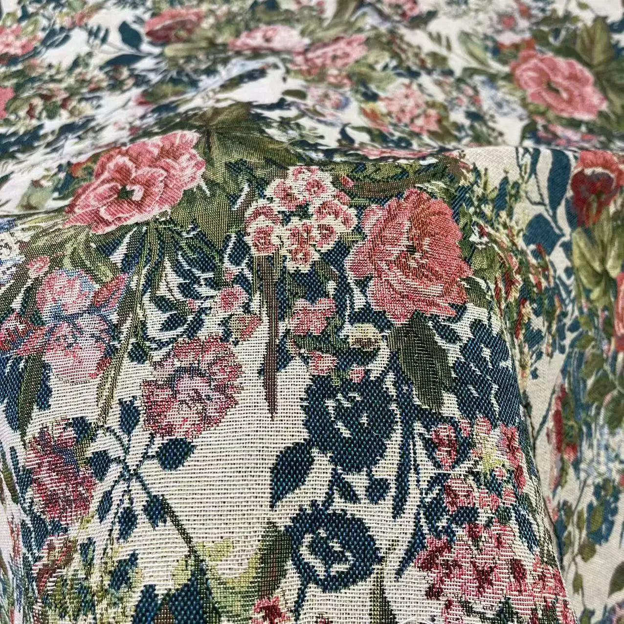Monet Dandelion Jacquard Fabric, for Tablecloths & Cushions - White Pink Flower