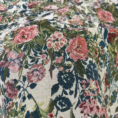 Monet Dandelion Jacquard Fabric, for Tablecloths & Cushions - White Pink Flower