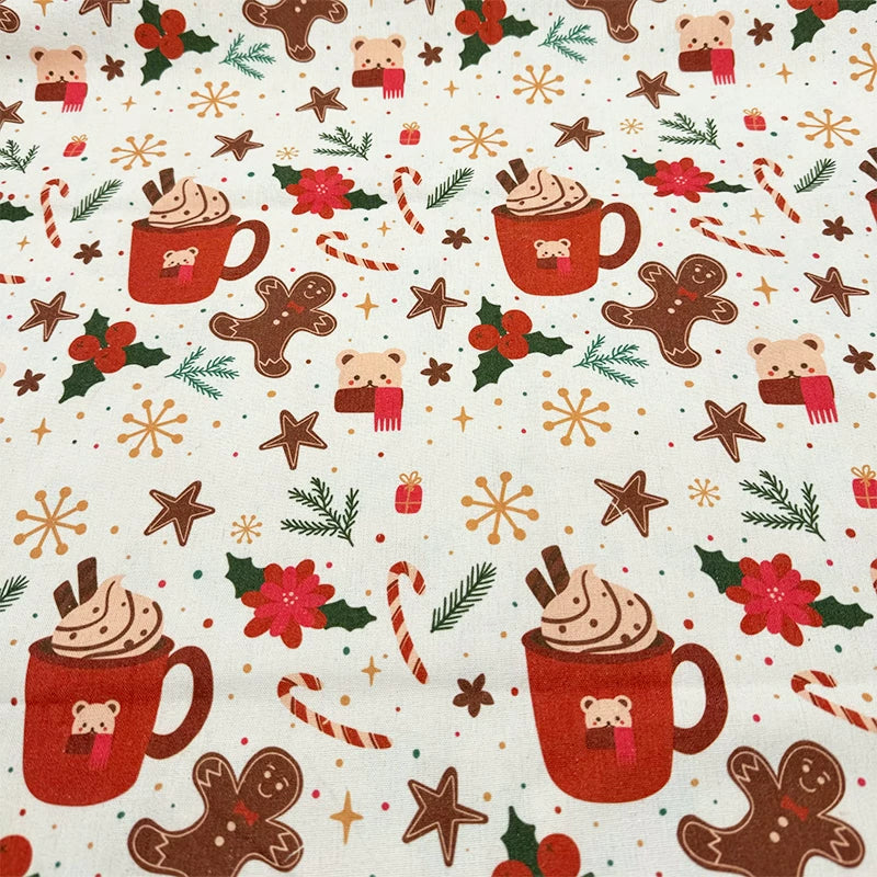 Christmas Print Cotton-Linen Fabric, Encrypted Woven Cloth for Decor & DIY - Candy Party