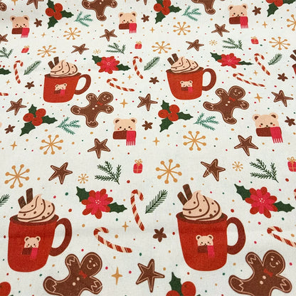 Christmas Print Cotton-Linen Fabric, Encrypted Woven Cloth for Decor & DIY - Candy Party