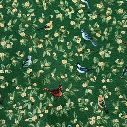 Poly Jacquard Bird & Flower Fabric, for Curtains & Linens - Green
