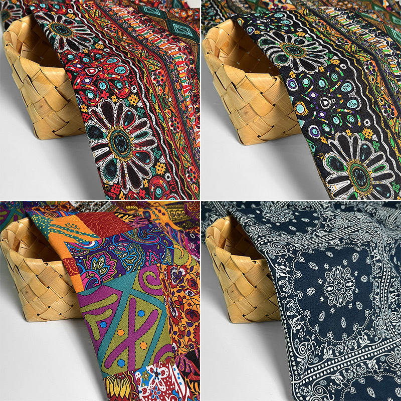 Cotton Linen Fabric, Ethnic Paisley Print, for Tablecloths, Curtains & Bags