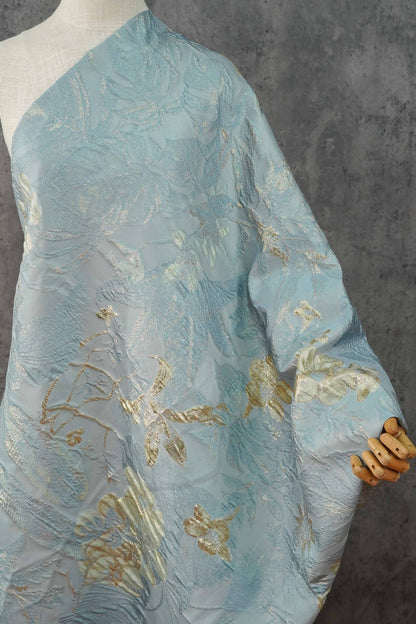 Crinkle Metallic Jacquard Fabric - Dress Apparel by the Yard - Light Blue