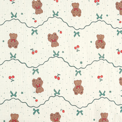 Double Gauze Cotton Fabric - Crinkle Texture Apparel & Craft by the Yard - Cherry Brown Bear
