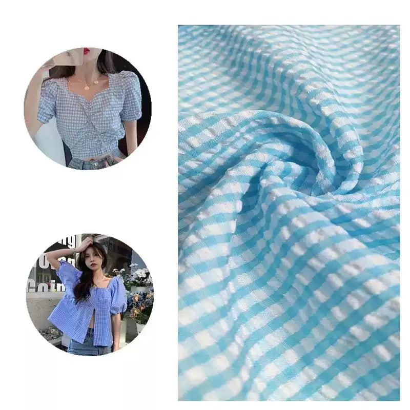 Seersucker Plaid Fabric, Cotton Blend for Shirts, Dresses & Summer Sewing