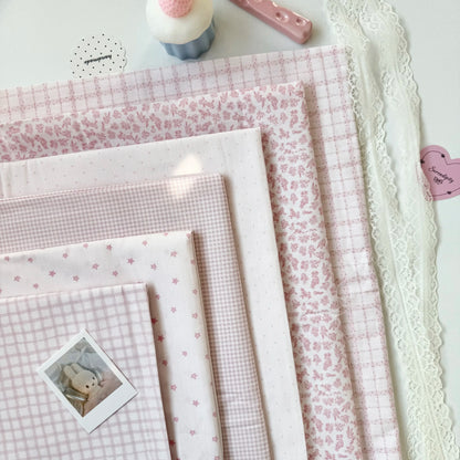 Cotton Print Fabric, Pink Star Polka Plaid, for Homewear, Doll Clothes & Scrunchies
