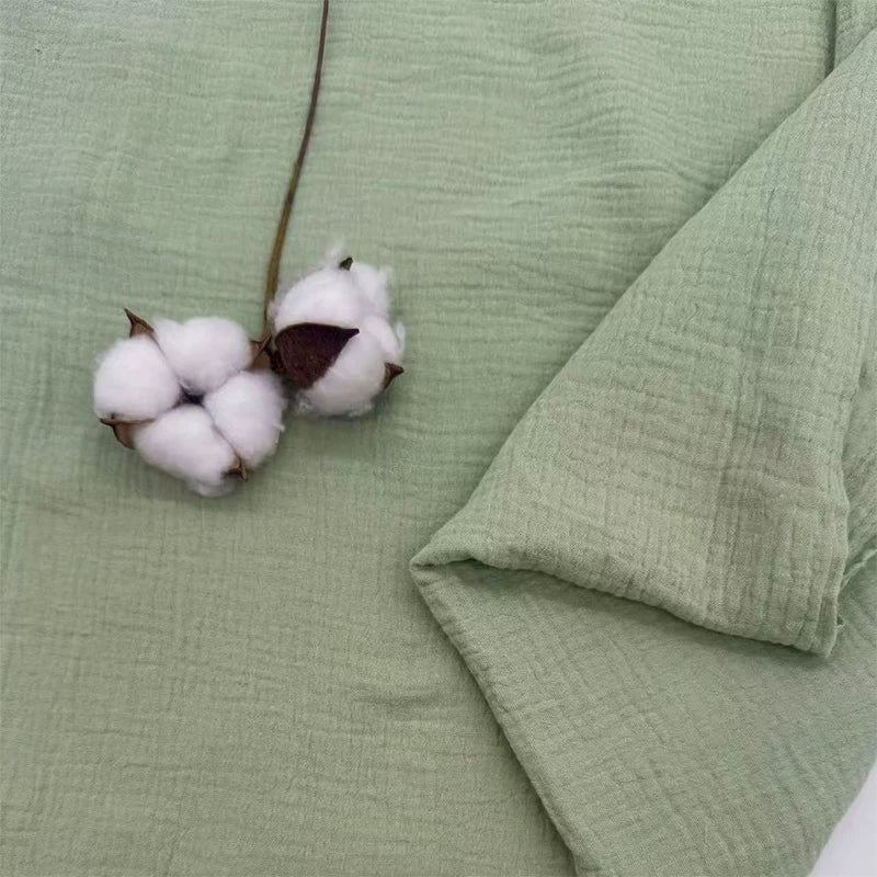Double-Layer Cotton Gauze Fabric, Soft Crinkle Woven for Loungewear - Pea Green 46#