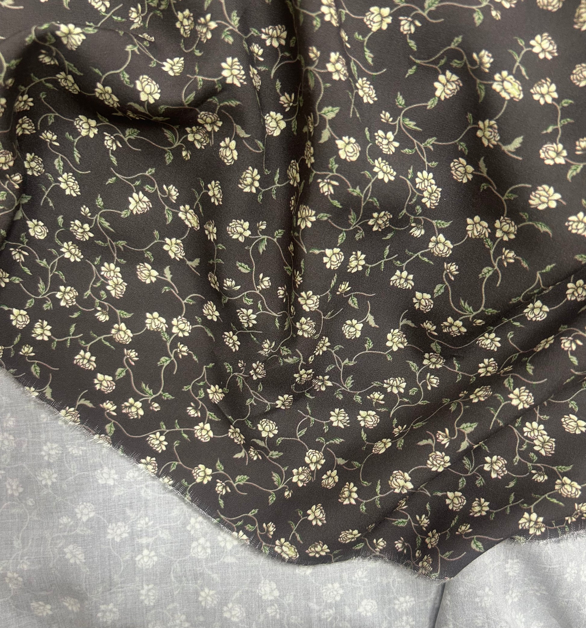 Rayon Fabric, Gray Coffee Floral, for Dresses & Pants