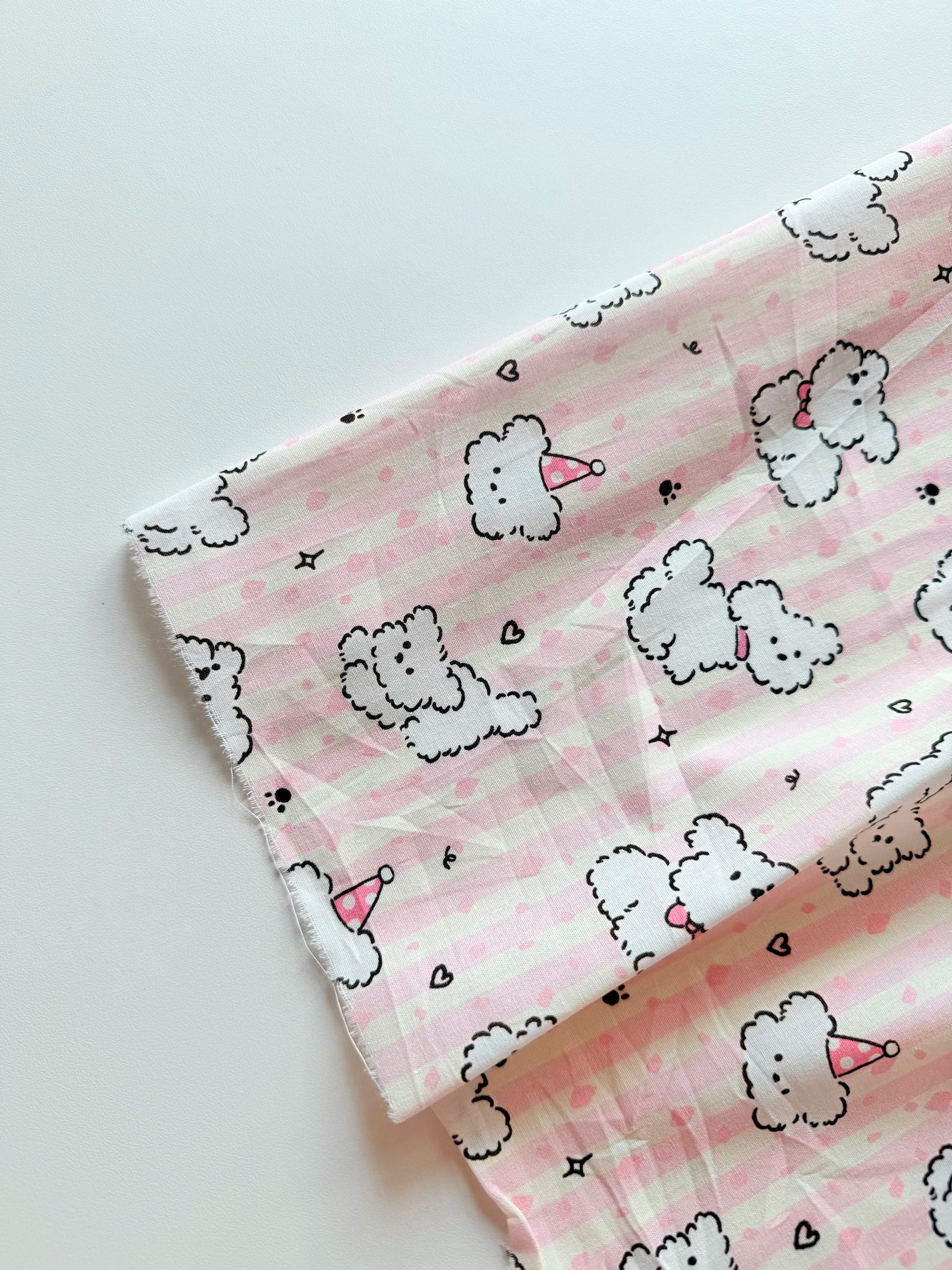 Cotton Print Fabric, Cute Striped Dogs, for Dollwear, Kids' Wear & Scrunchies - Pink Stripe Dog