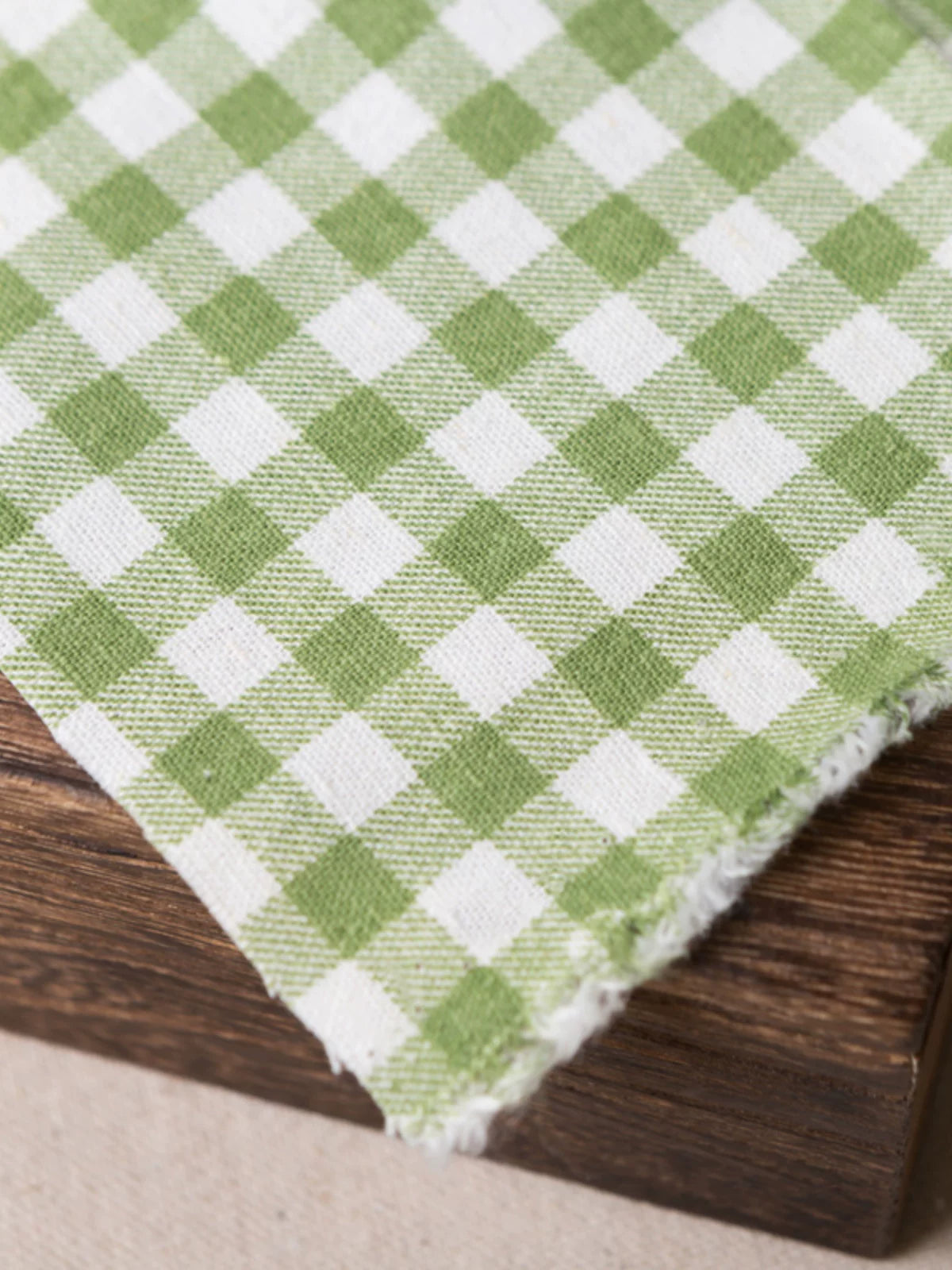 Green Linen Cotton Check Fabric for Bedding, Tablecloths & Crafts