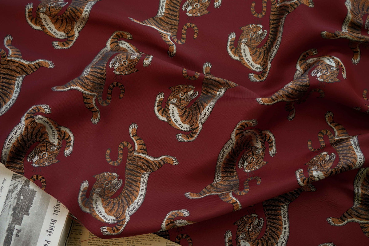 Leopard Cat Jacquard Fabric By The Yard | 7 Colors, 59" Wide for Kids Wear & Bags - Dark Red