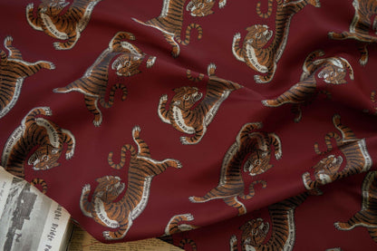 Leopard Cat Jacquard Fabric By The Yard | 7 Colors, 59" Wide for Kids Wear & Bags - Dark Red