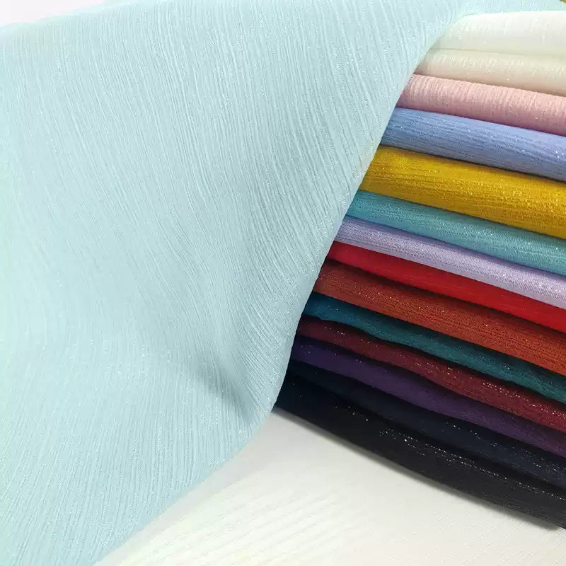 Crinkle Chiffon Fabric with Metallic Shimmer for Hanfu, Dresses & Curtains