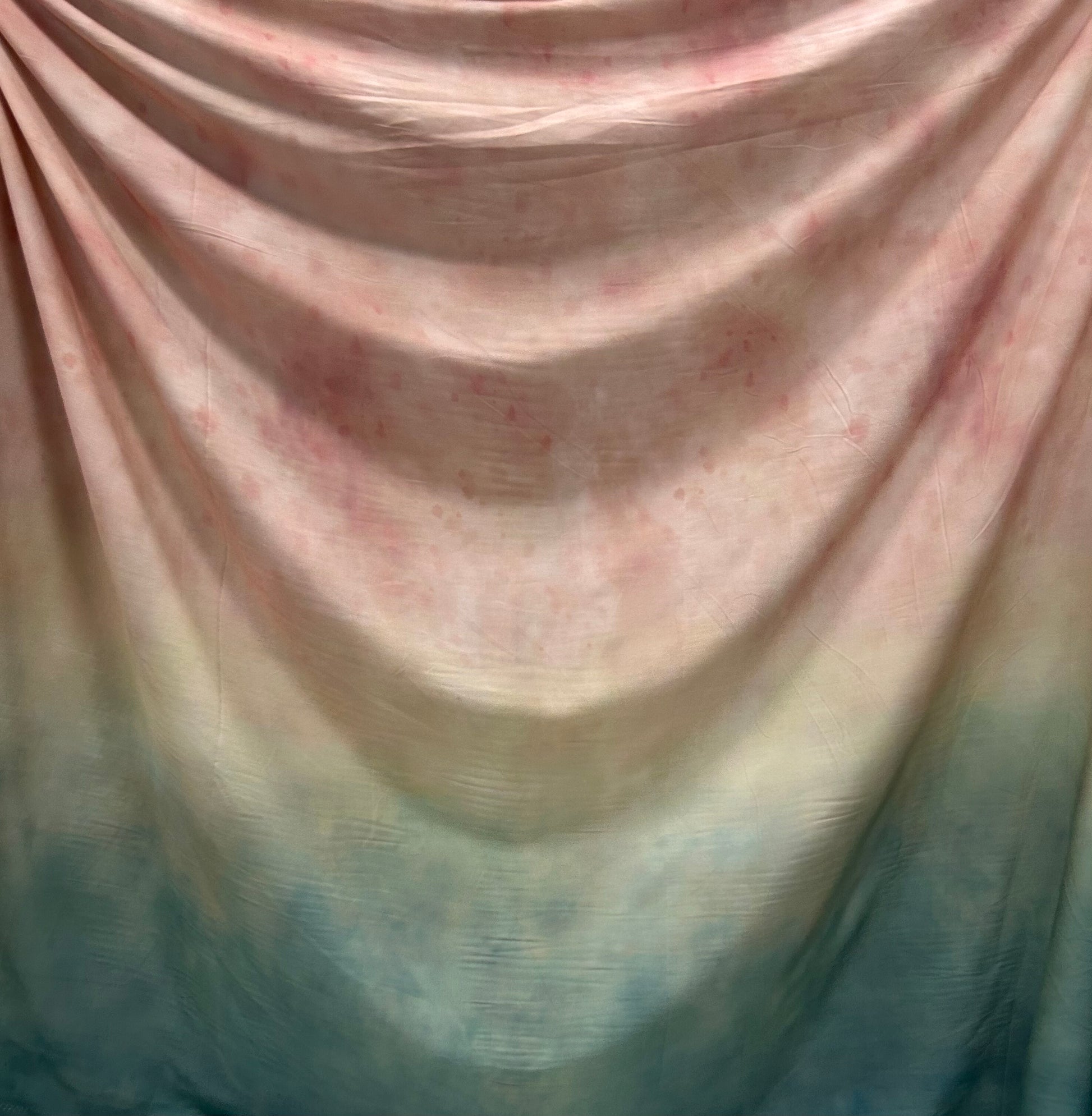 Rayon Fabric, Green Pink Ombre Print, for Dresses & Skirts