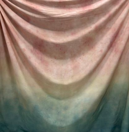 Rayon Fabric, Green Pink Ombre Print, for Dresses & Skirts