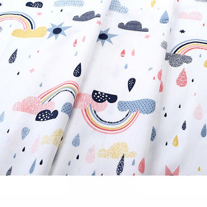 Baby Cartoon Print Cotton Twill Fabric, Cute Kids Cloth for Bedding & Apparel - Rainbow Rain
