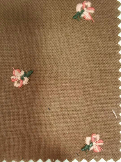 Ramie Flower Embroidery Fabric, 49 in Wide - Coffee