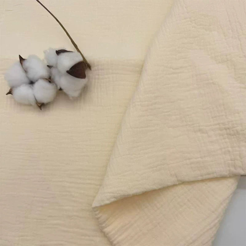 Double-Layer Cotton Gauze Fabric, Soft Crinkle Woven for Loungewear - Cream Yellow 3#